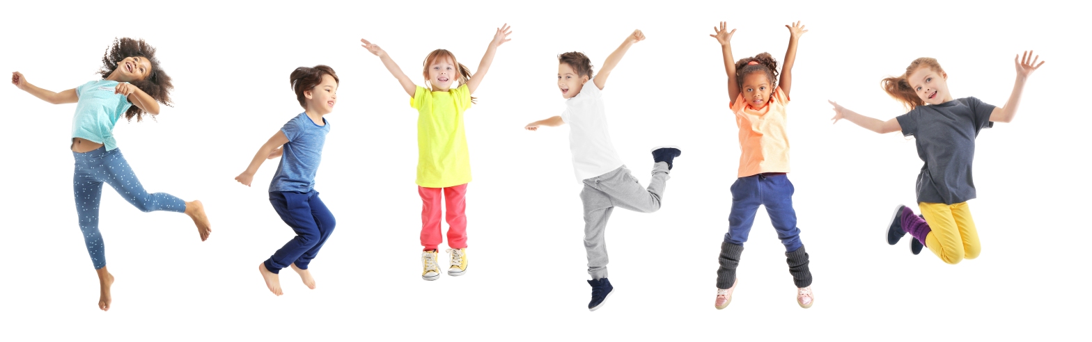 Photo collage of jumping schoolchildren on white background